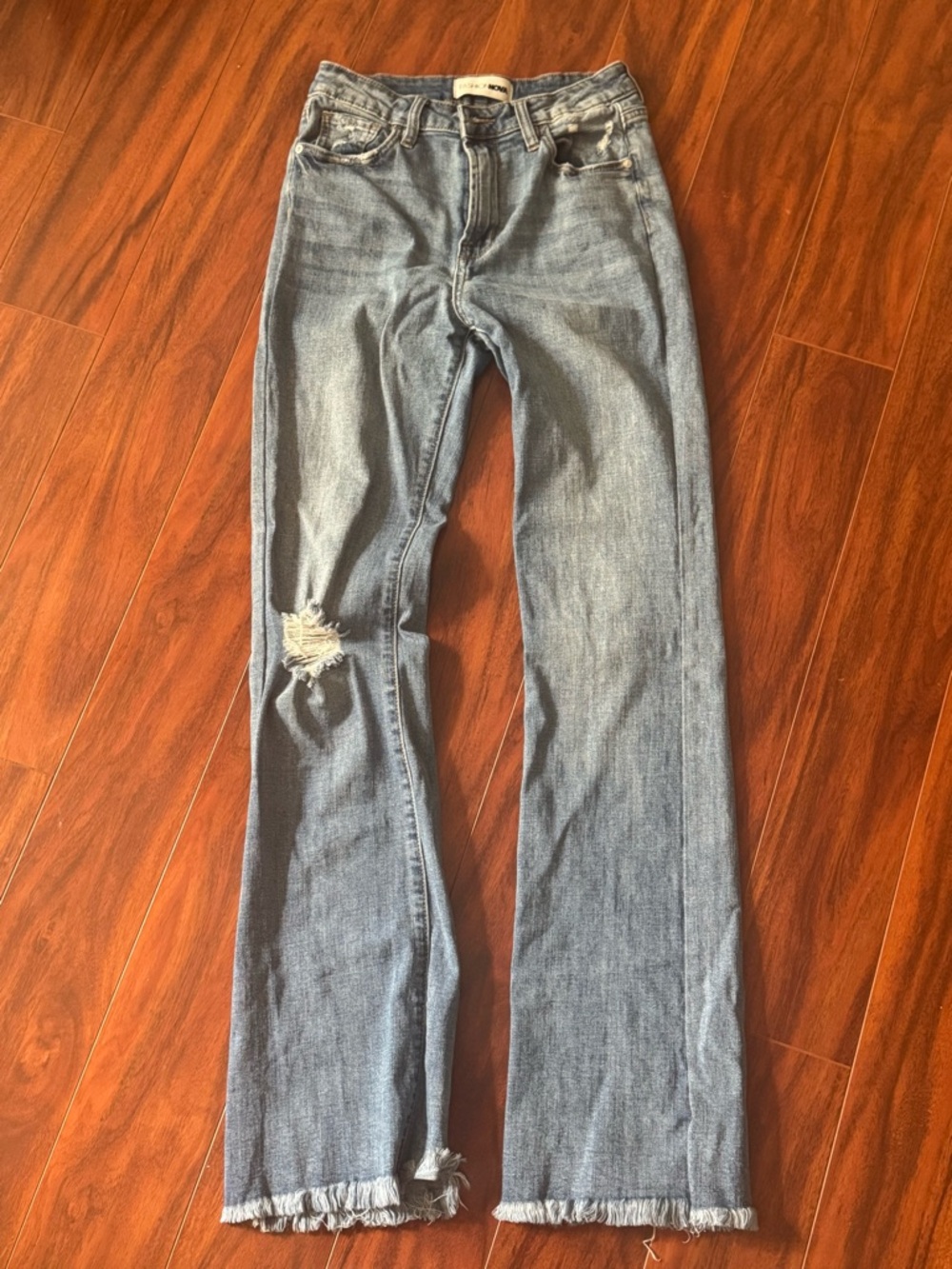 Fashion Nova Light Blue Distressed Straight-Leg Jeans